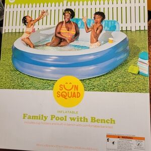 Sun Squad Inflatable Pool with Bench - Blue and White